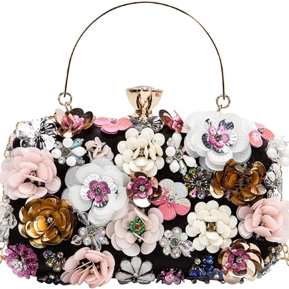 Adorable Flower Handbag. Brand New. Also comes with gold chain shoulder strap.